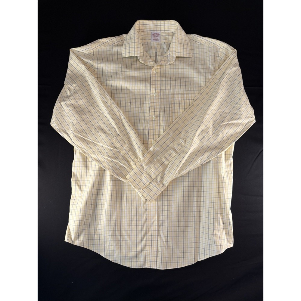 Vintage Brooks Brothers, Yellow Plaid Men's Long Sleeve Dress Shirt, 16.5 / 36